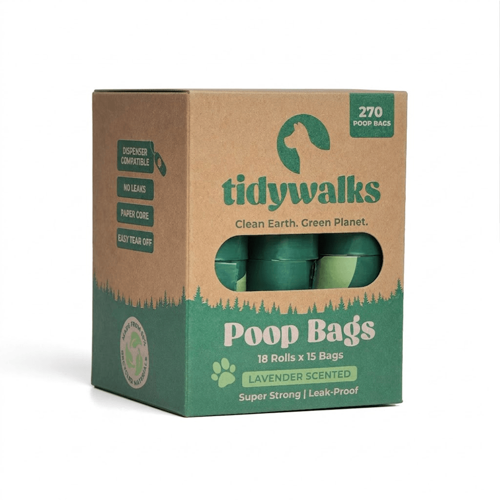 Tidy Walks Poop Bags | Lavender Scented 270 Bags | Packaging Front Side View